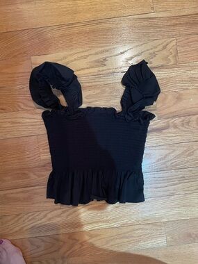 Hill House Black Smocked Ruffle Crop Top